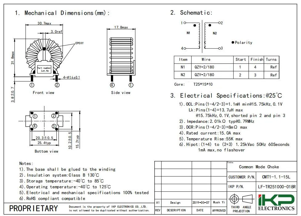 1.1mh Common Mode Choke Inductor for Motorcycle Parts