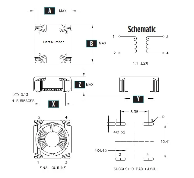Surface Mounted Common Mode Choke Inductor