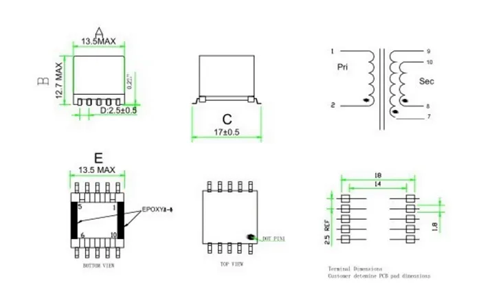 Customized Factory Supplied Ep13 Type High Frequency Transformer with UL/Ce/RoHS Certitificates