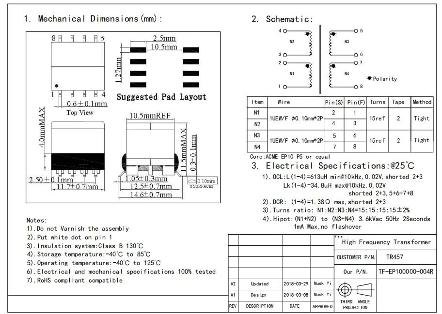 High Voltage Frequency Electric Power Supply Transformer with Ferrite Core
